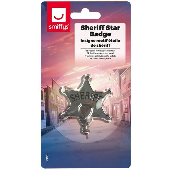 Smiffys sheriff star badge silver metal 65mm (British brand)