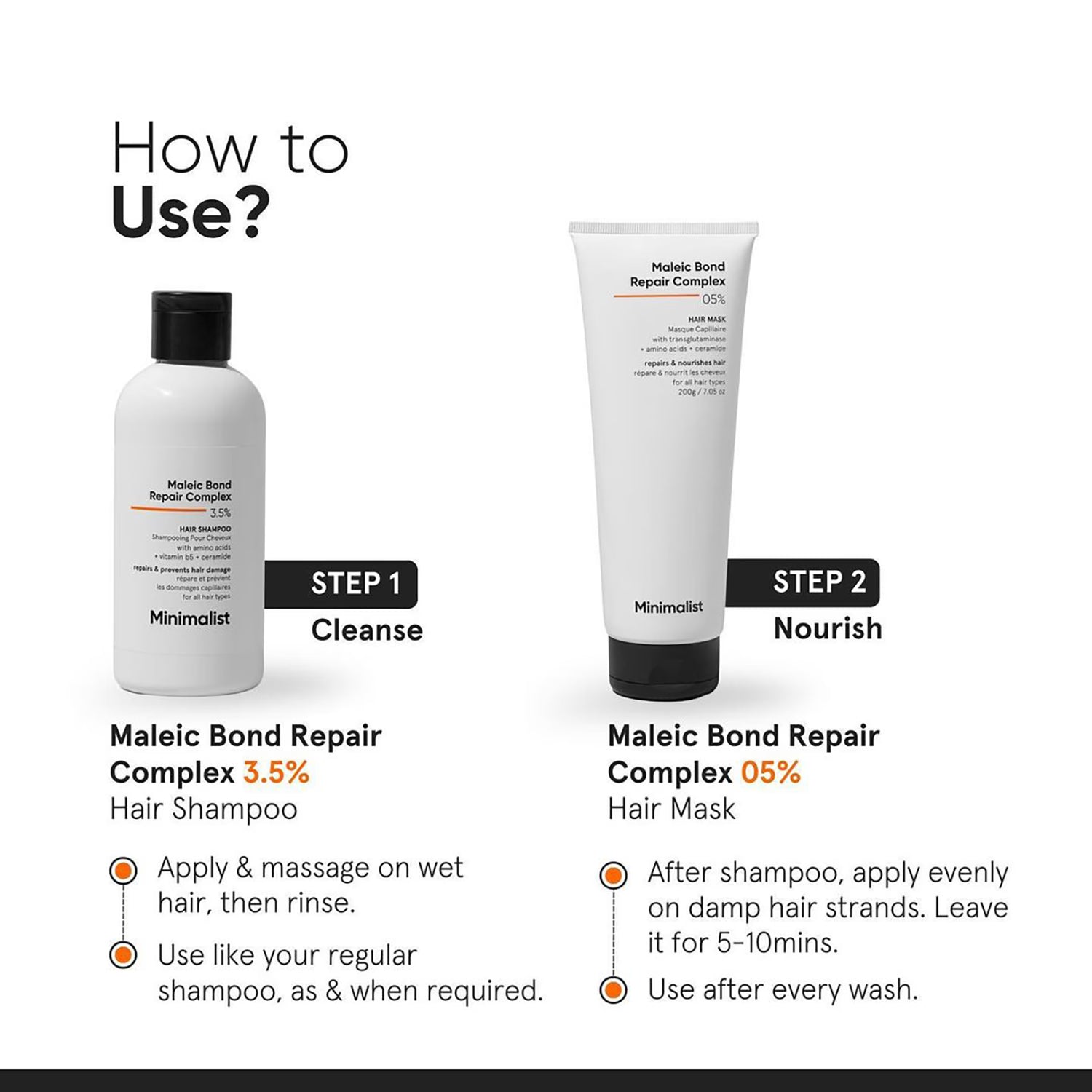 Minimalist hair shampoo Maleic Bond Repair Complex 3.5% 100ml, UK version