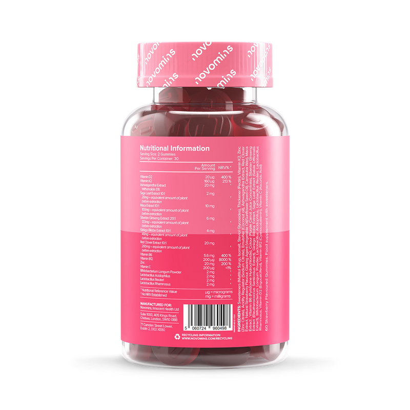 Novomins perimenopause strawberry gummies 60 count (British brand)