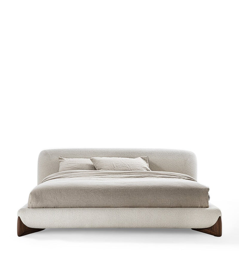Minimalist Upholstered Bed with Adjustable Headboard and Walnut Wood Feet 240cm Wide