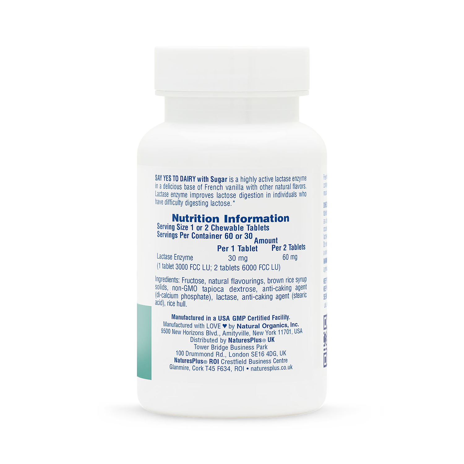 NaturesPlus Say Yes to Dairy 60 chewable tablets - British product