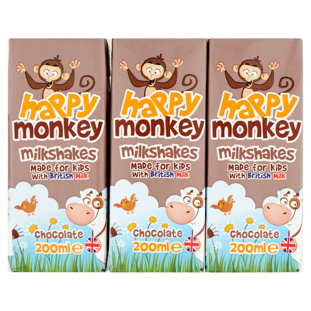 Happy Monkey Chocolate Milkshakes 3x200ml