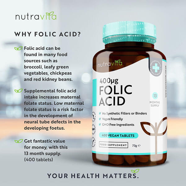 Nutravita Folic Acid Tablets 400µg - 400 Vegan Tablets GOODS Superdrug   