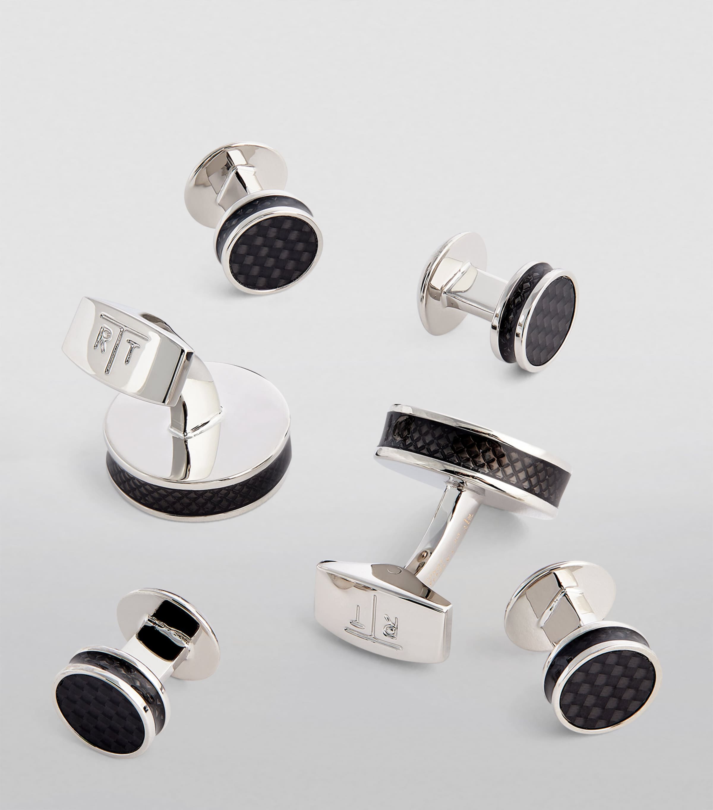 Tateossian disc cufflink set palladium plated silver - British product