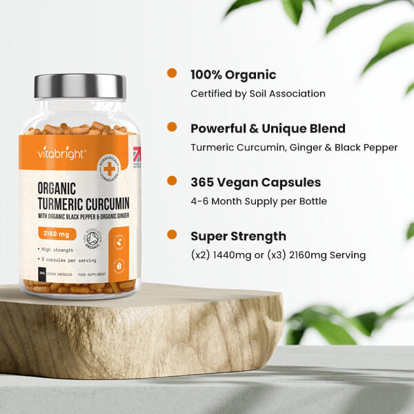 VitaBright Organic Turmeric Curcumin Capsules 2160mg, UK version