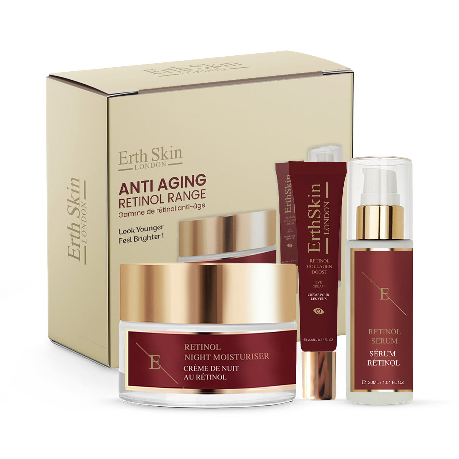 Erth Skin London retinol anti-aging skincare set, UK version