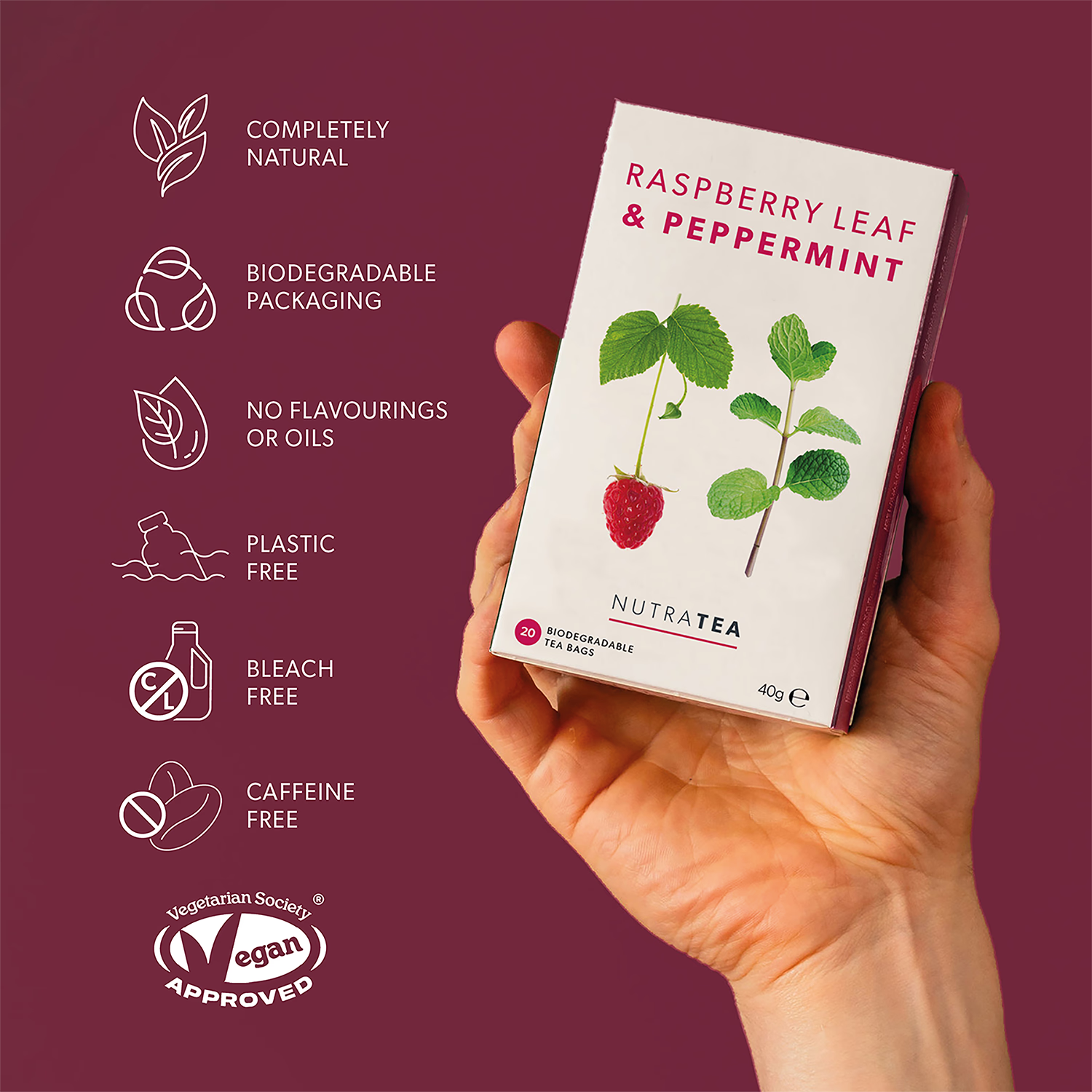Raspberry Leaf & Peppermint herbal tea 20 tea bags - British product