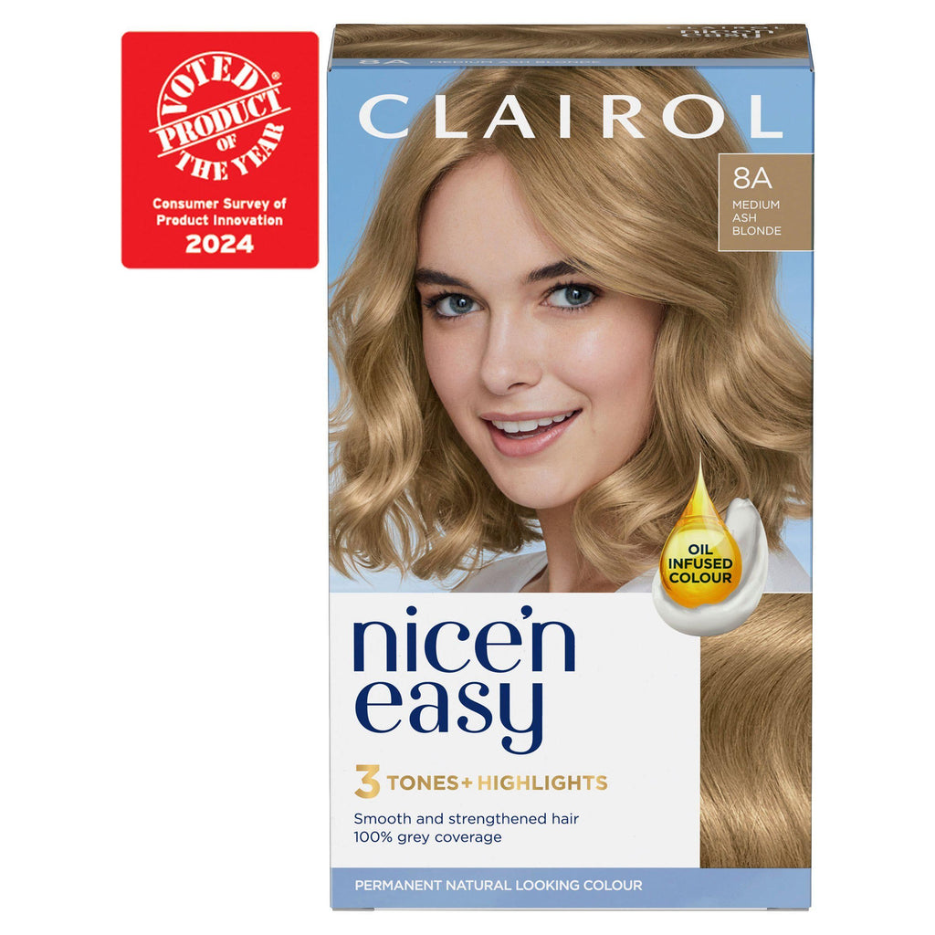 Clairol Nice'n Easy Crème Natural Looking Oil-Infused Permanent Hair Dye Medium Ash Blonde 8A