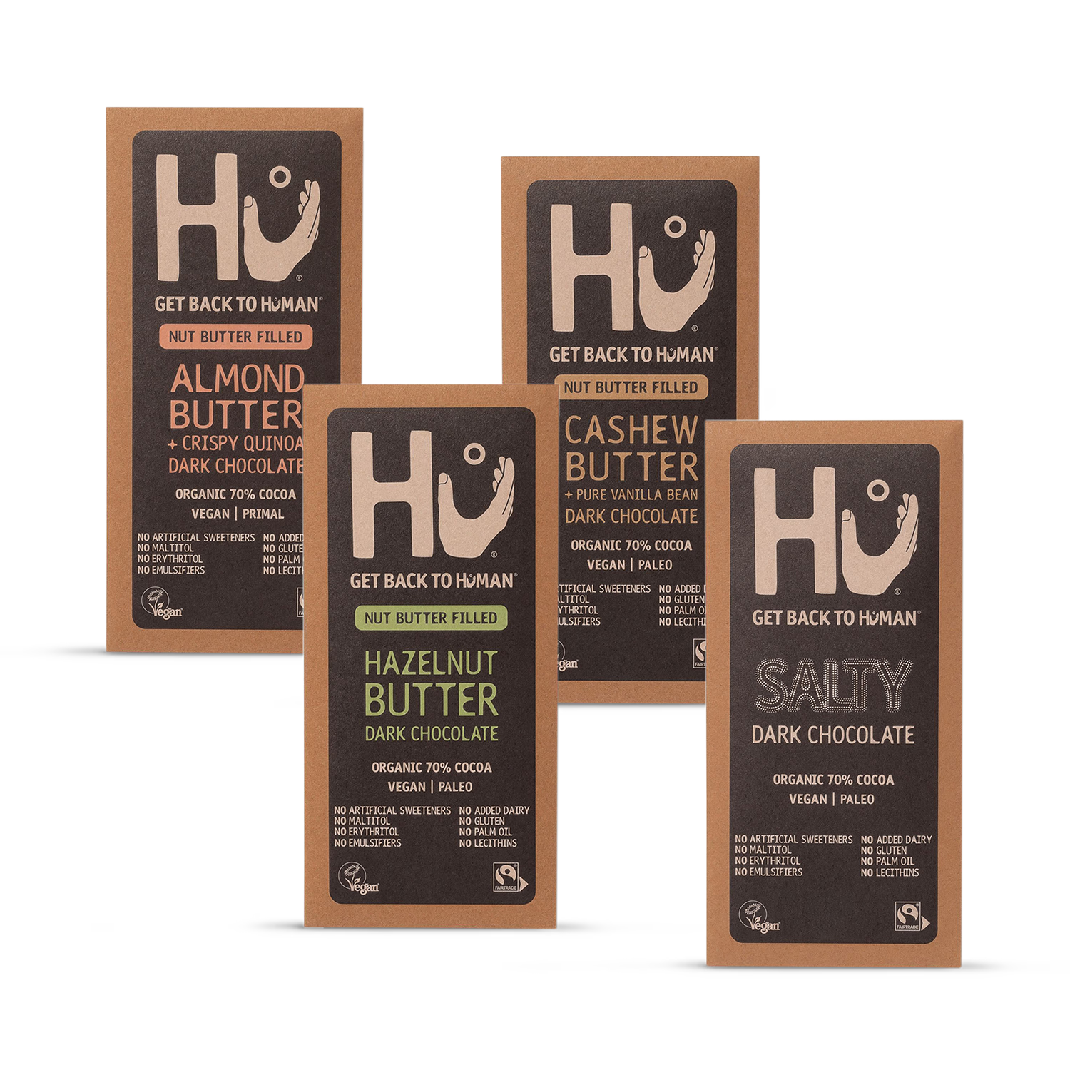 HU dark chocolate favourites bundle, four bars (British brand)