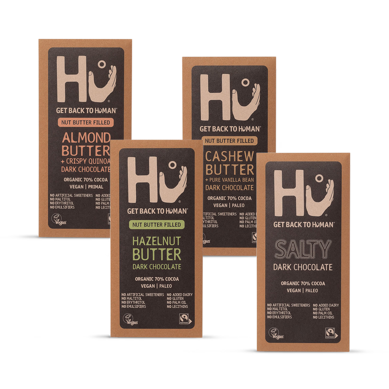 HU dark chocolate favourites bundle, four bars (British brand)