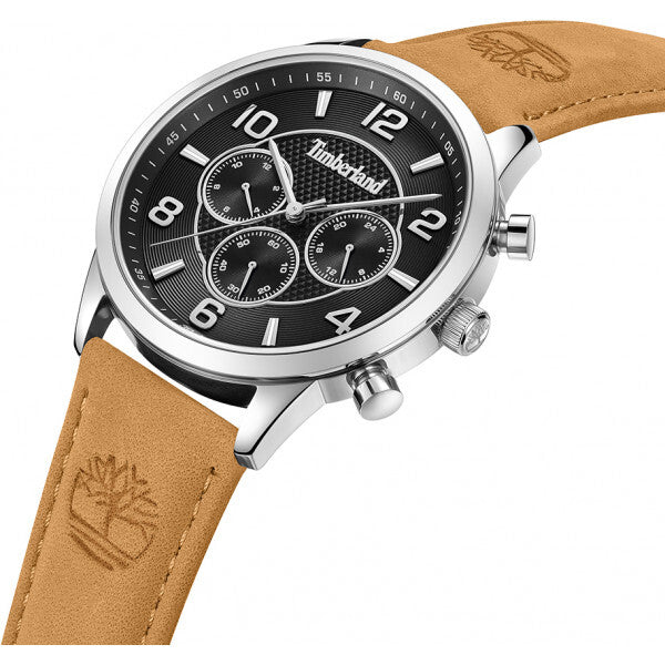 Timberland black men's watch with leather strap and stainless steel (British brand)