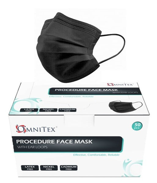 Omnitex Type IIR black disposable surgical face mask 50pk, UK version