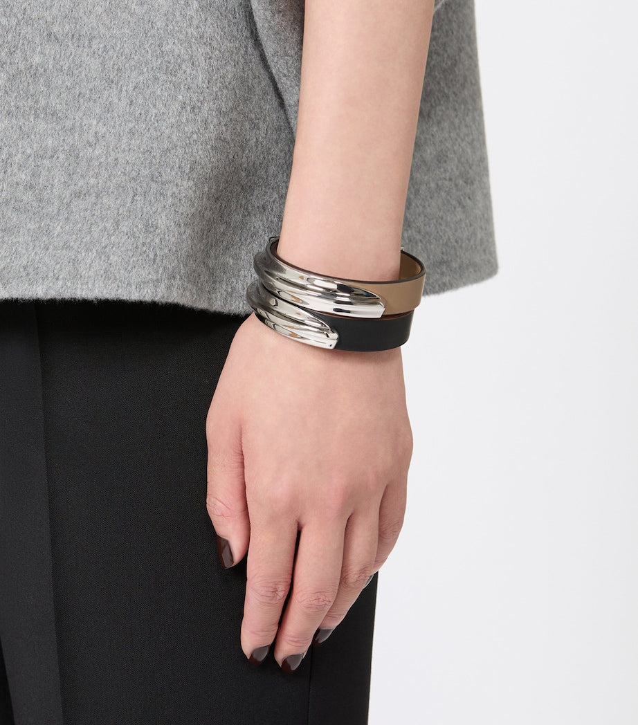 Max Mara leather-metal cuff bracelet (British brand)