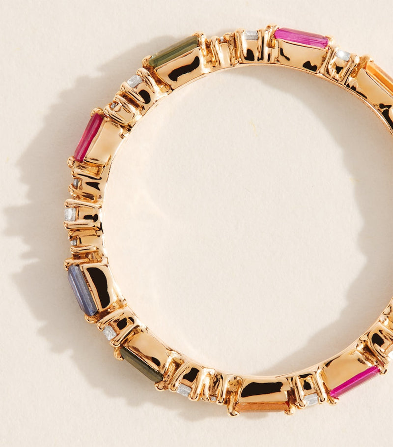 Suzanne Kalan rose gold eternity ring with rainbow sapphires and diamonds, UK version