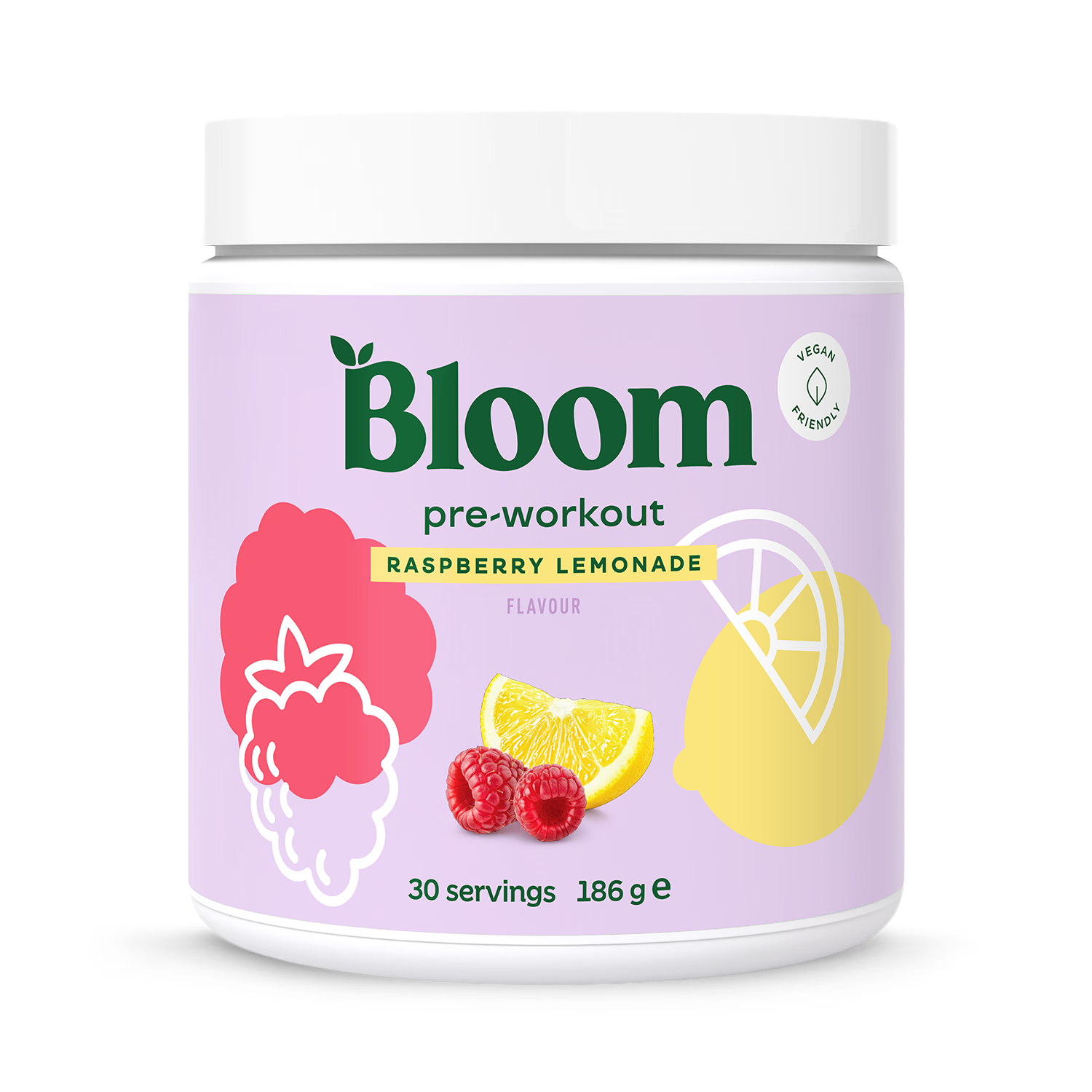 Bloom Pre-Workout Raspberry Lemonade 186g, imported from the UK