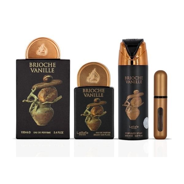 Lattafa Brioche Vanille perfume gift set 3-piece, imported from the UK