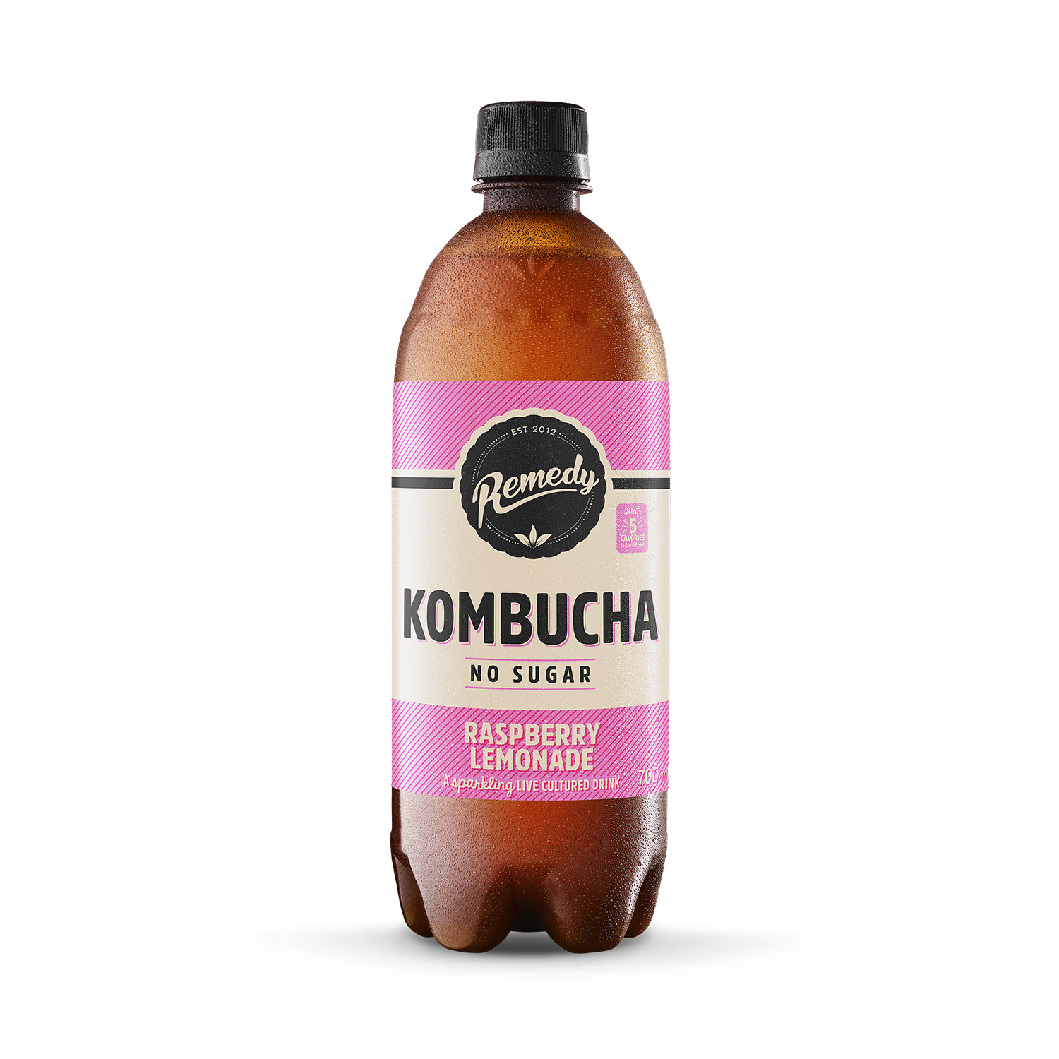 Remedy Raspberry Lemonade Kombucha 700ml bottle, imported from the UK