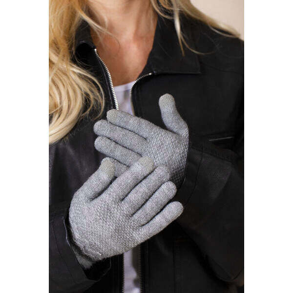 SVNX knitted gloves with plush detail in grey - British product