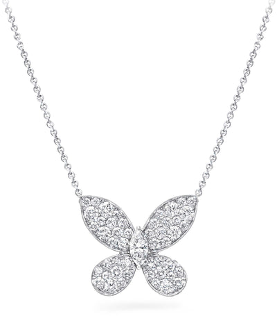 Harrods Graff White Gold and Diamond Pavé Butterfly Small Pendant Necklace- Buy online at McGrocer