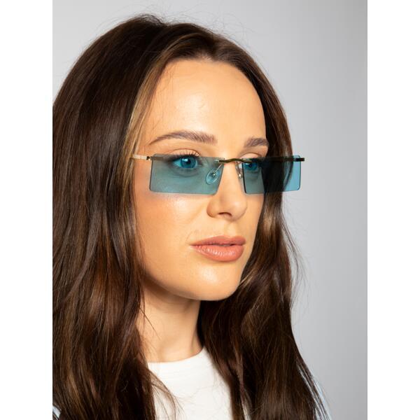 SVNX frameless rectangle sunglasses pale blue metal frame, UK version