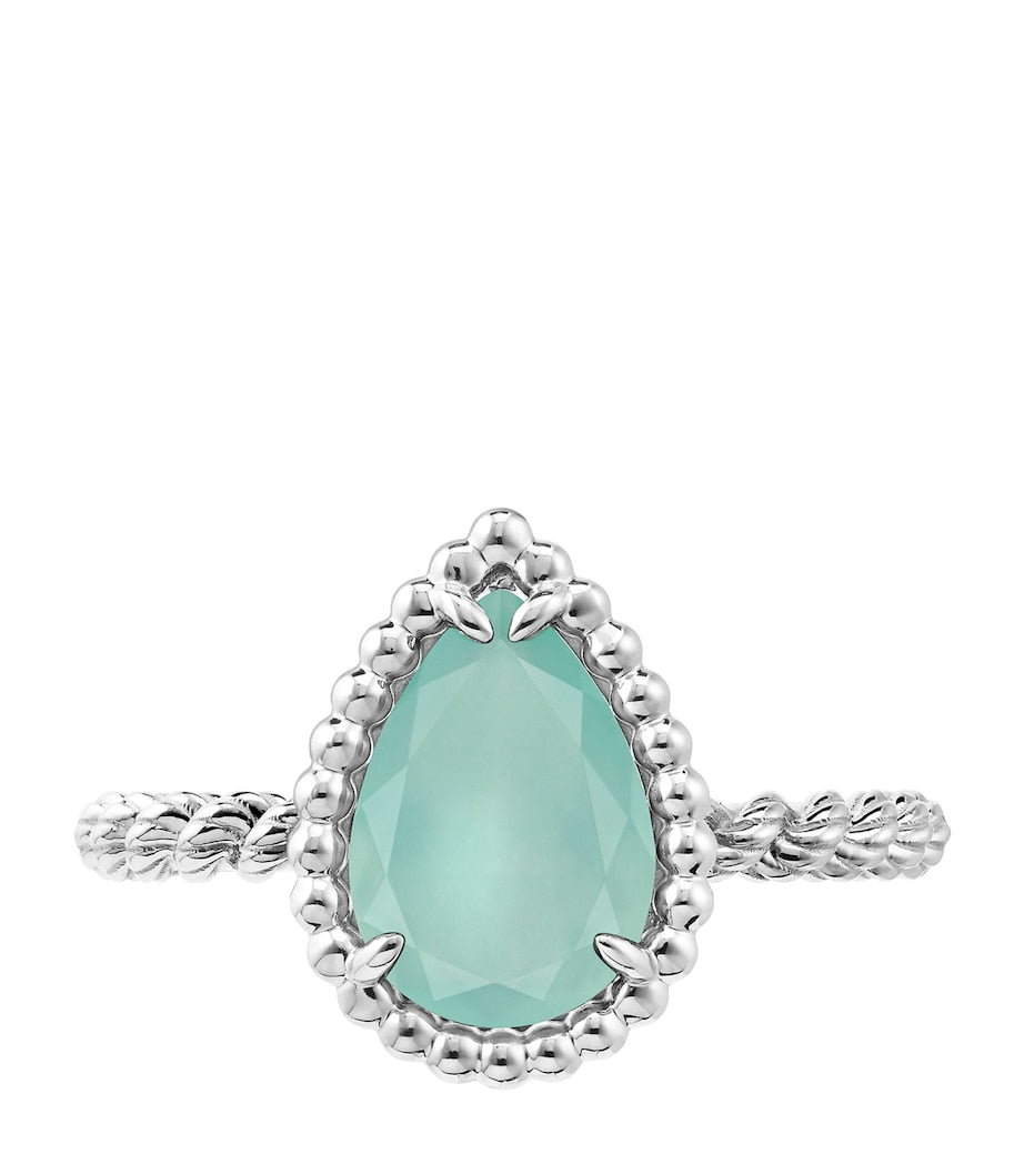 Boucheron Serpent Bohème ring in white gold with aquaprase gemstone (British brand)