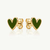 MUCHV green enamel heart stud earrings, imported from the UK