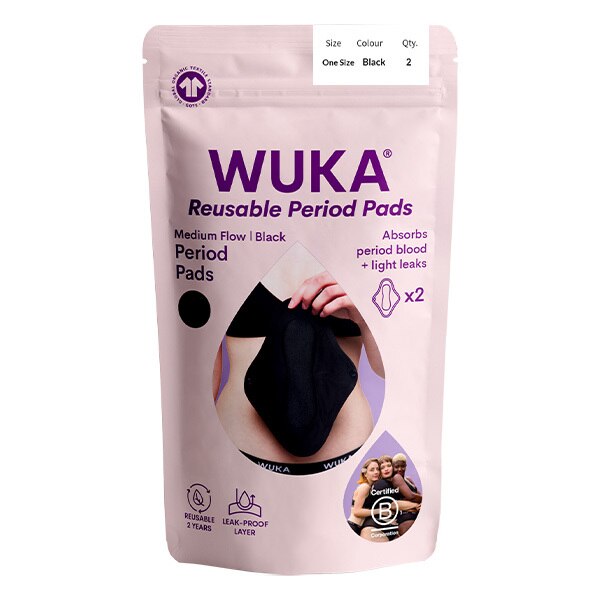 Wuka Reusable Pads Medium Flow, Pack Of 2 With Wash Bag