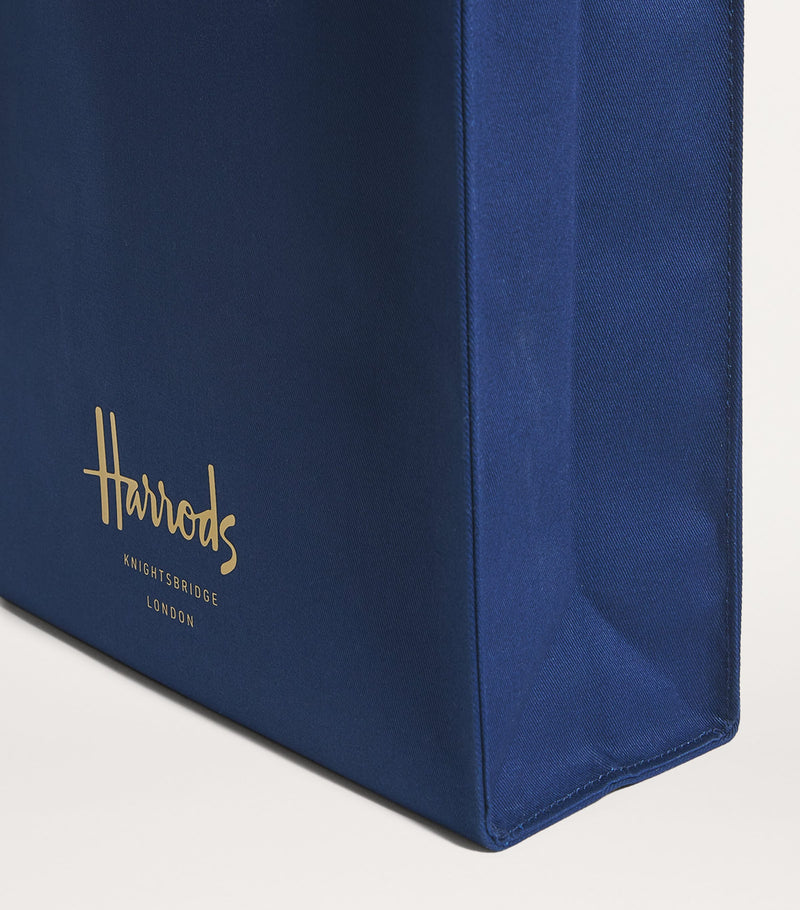 Harrods tote-veske i bomull med logo, medium, britisk versjon