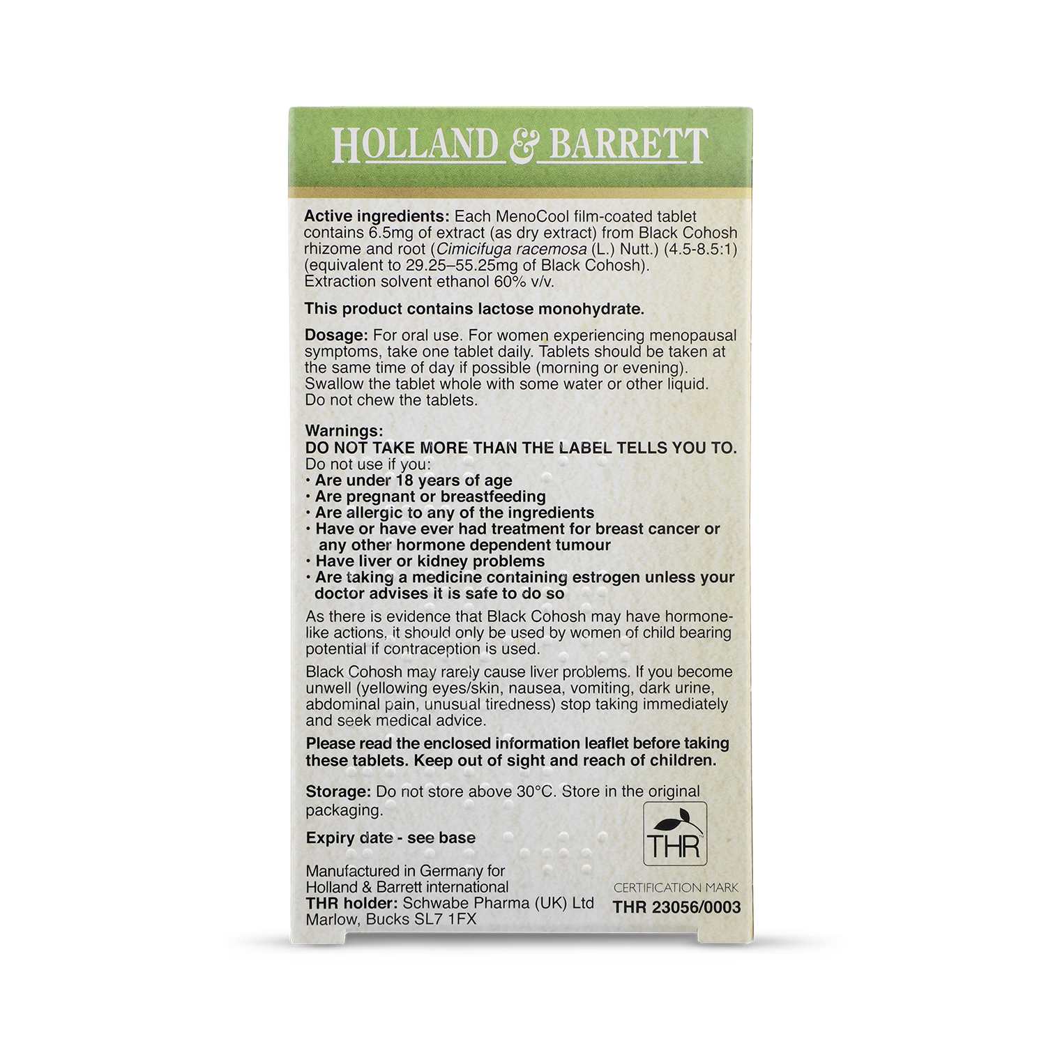 Holland & Barrett MenoCool Black Cohosh 60 Tablets, UK version
