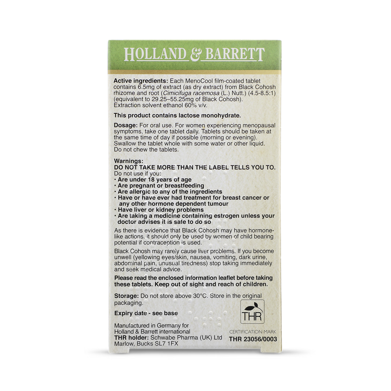 Holland & Barrett MenoCool Black Cohosh 60 Tablets, UK version