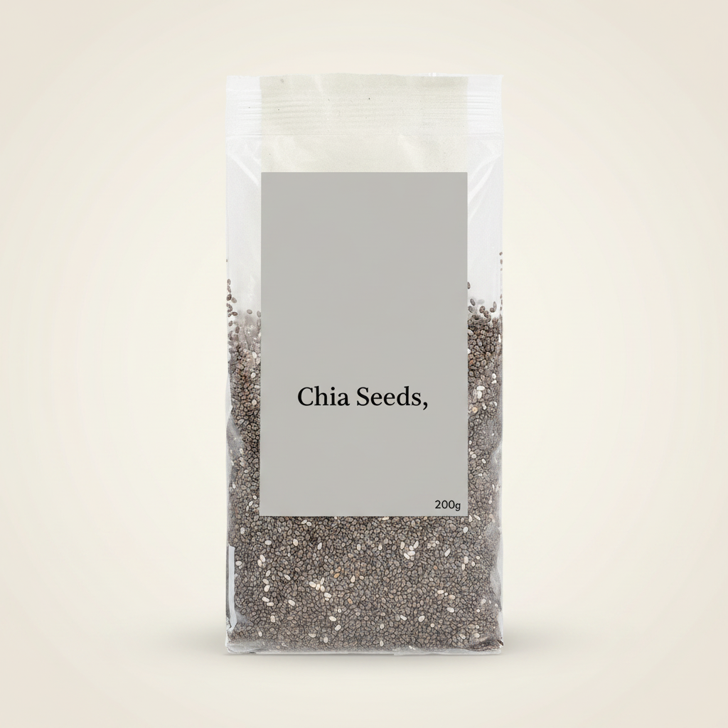 Holland & Barrett Chia Seeds 200g soft plastic pack, UK version