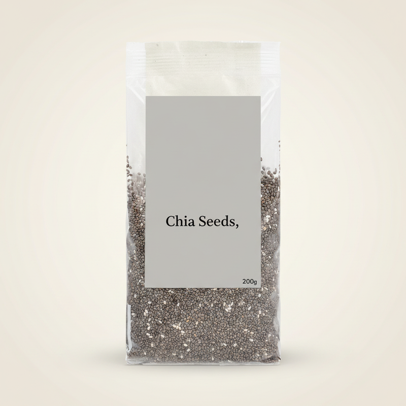 Holland & Barrett Chia Seeds 200g soft plastic pack, UK version