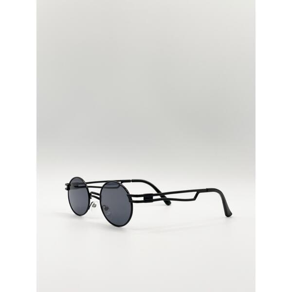 SVNX retro round sunglasses black metal frame - British product