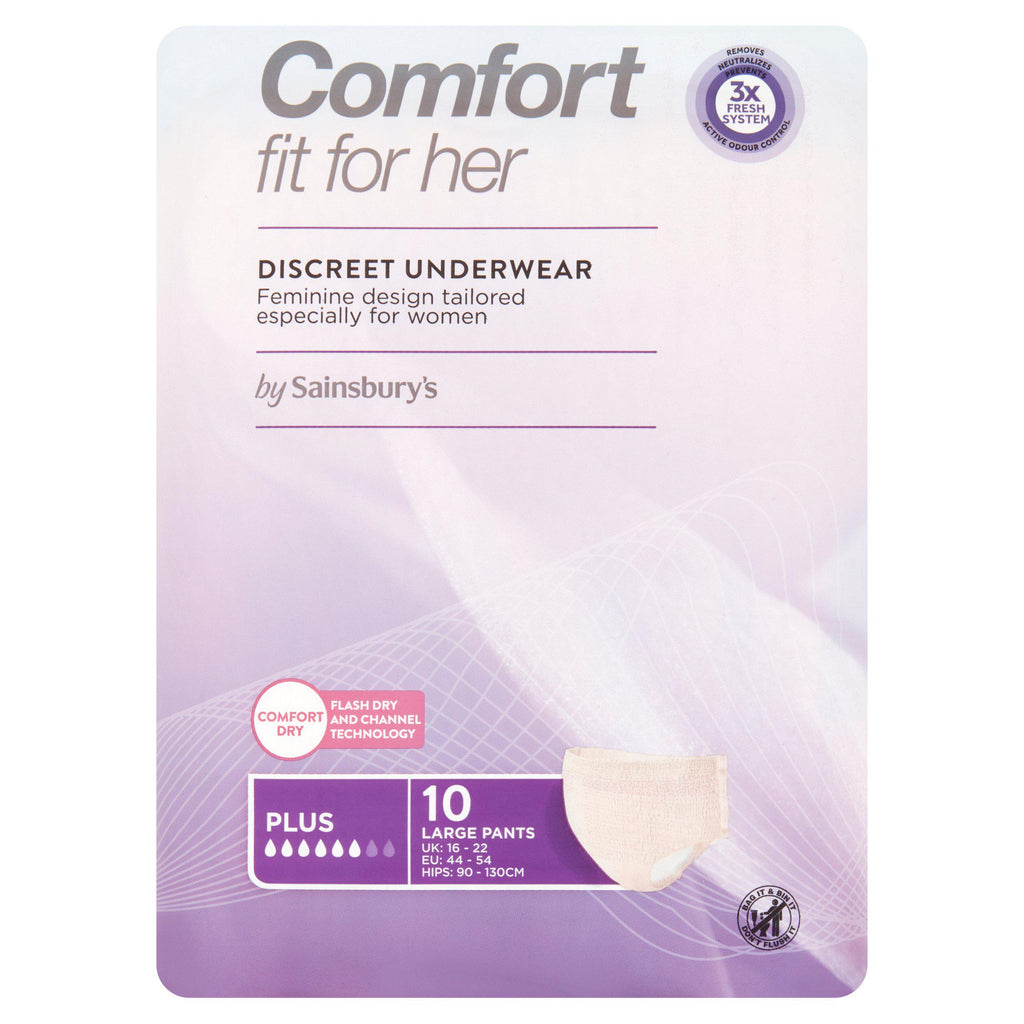 Sainsbury's Comfort Fit for Her Discreet Underwear Pants Plus Large x10