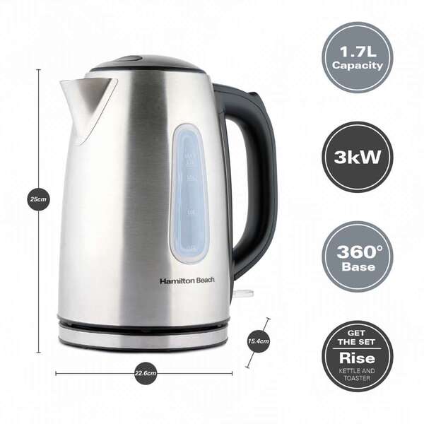 Hamilton Beach Rise kettle 1.7L brushed stainless steel, UK version