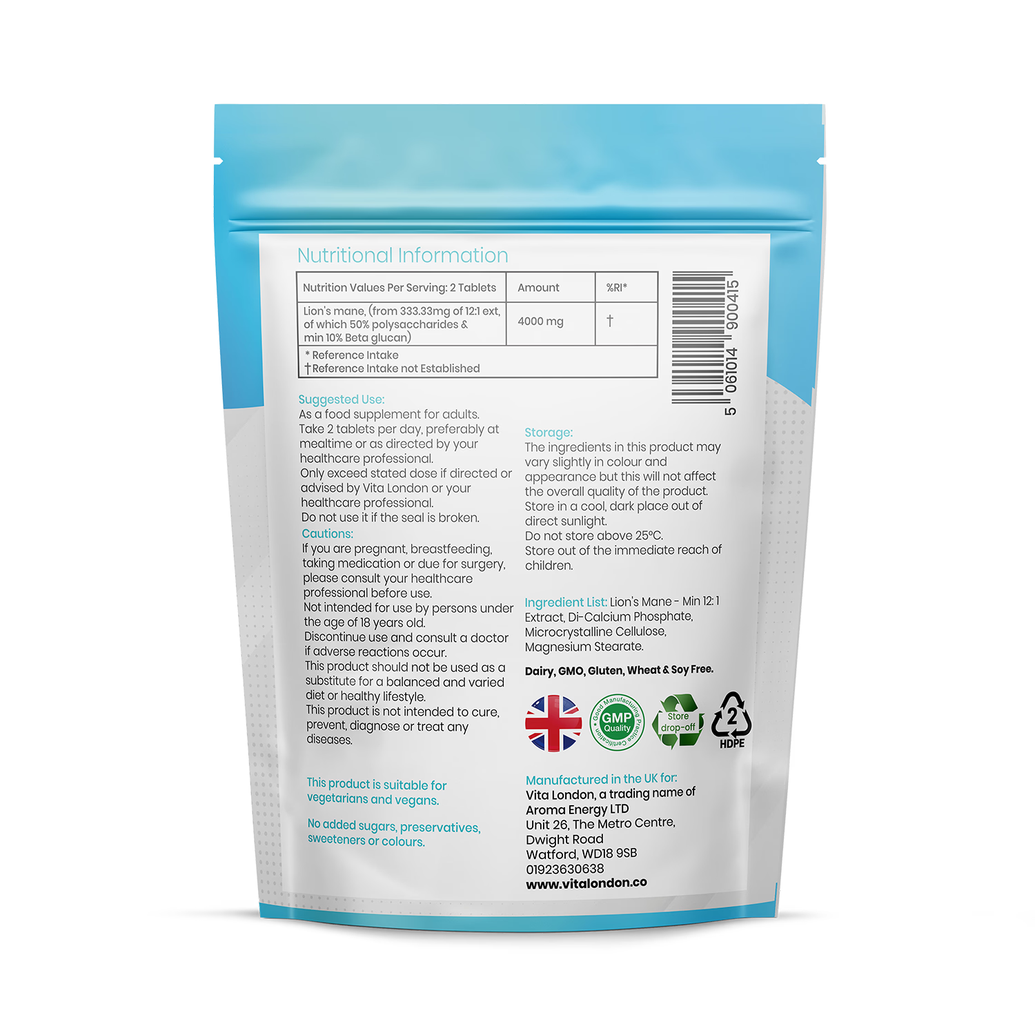 Lion's Mane 4000mg mushroom supplement 120 tablets - British product