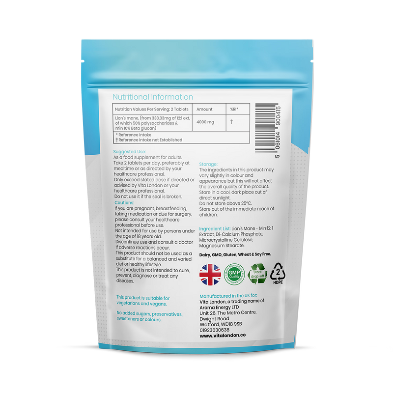 Lion's Mane 4000mg mushroom supplement 120 tablets - British product