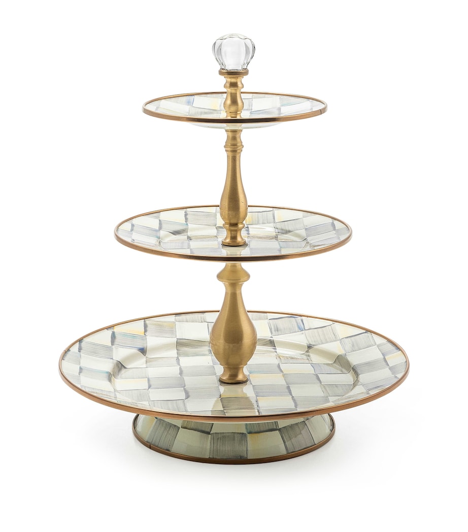 MacKenzie-Childs Sterling Check Three-Tier Cake Stand, imported from the UK