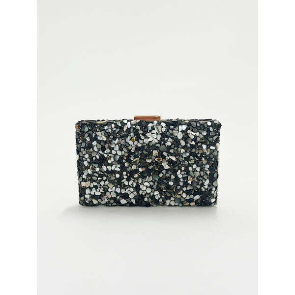 SVNX Embellished Clutch Bag in Black Speckle - British product