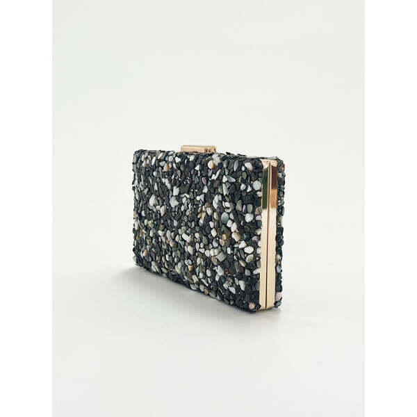 SVNX Embellished Clutch Bag in Black Speckle - British product