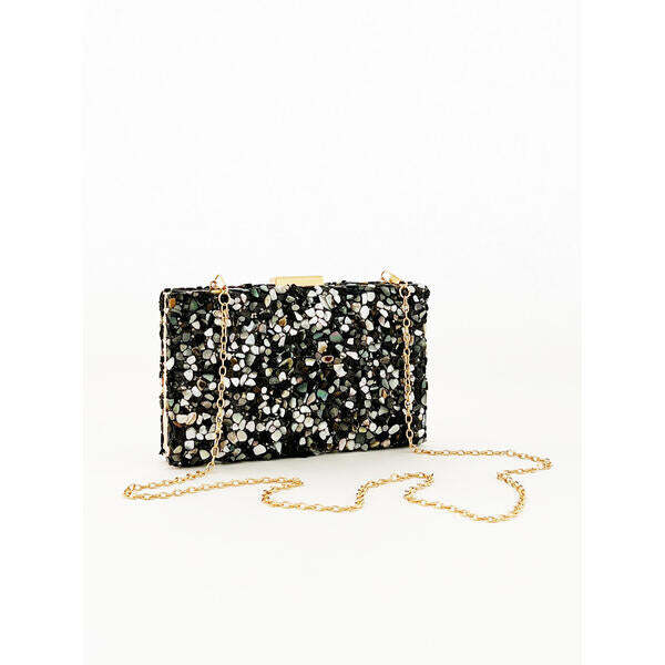SVNX Embellished Clutch Bag in Black Speckle - British product