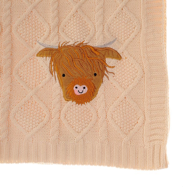 Ziggle baby blanket 70x90cm beige highland cow design (British brand)