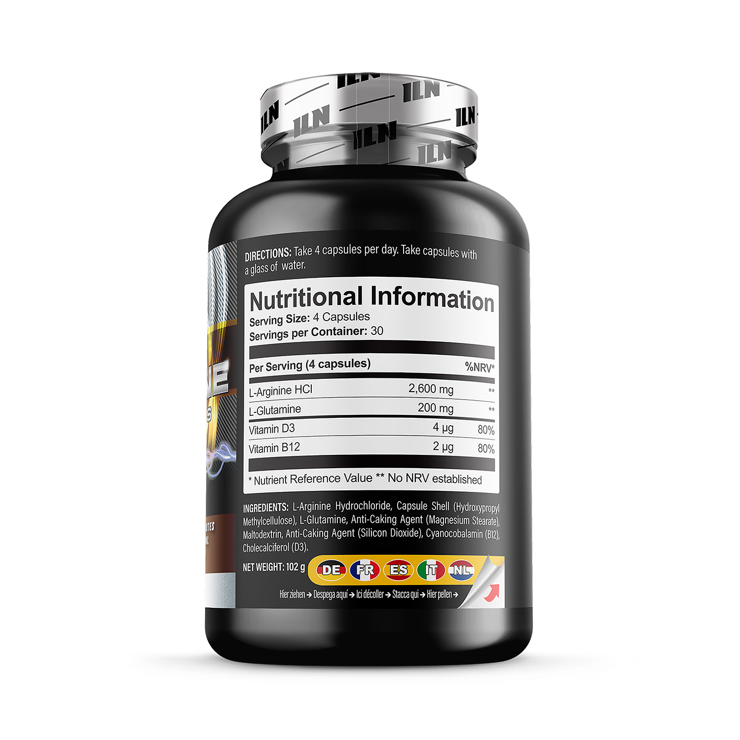 L Arginine capsules 2600mg with glutamine 120 capsules - British product