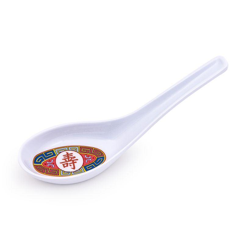 Melamine rice spoon with longevity motif, white finish (British brand)