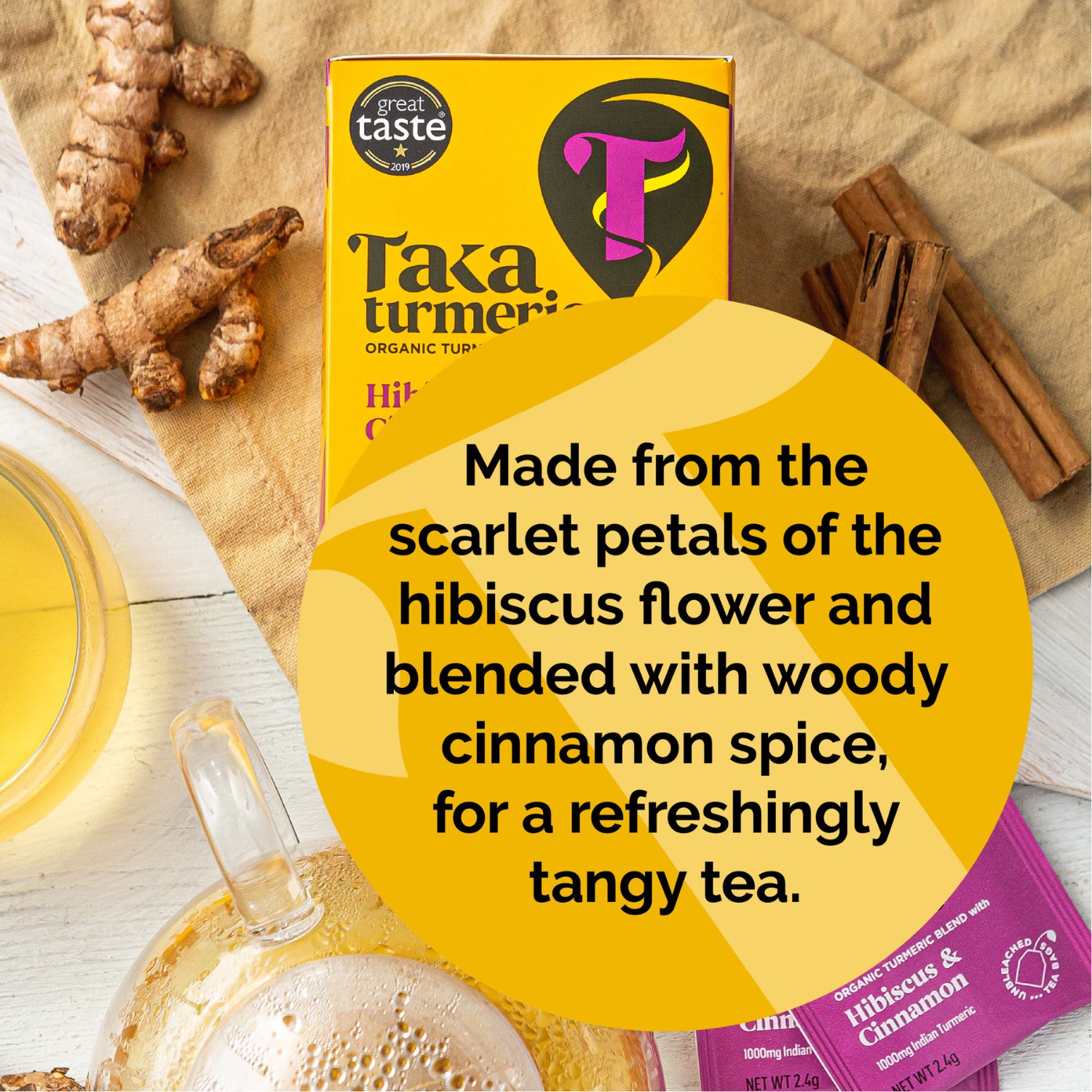 Taka Turmeric organic hibiscus cinnamon tea 15 teabags (British brand)