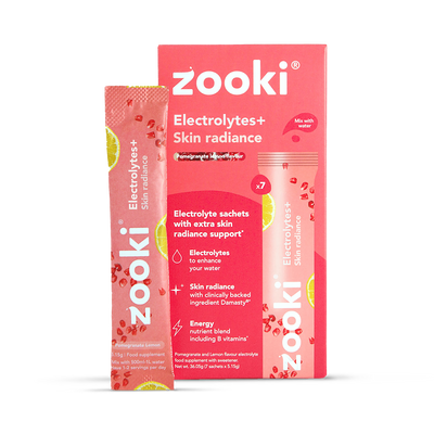 Holland & Barrett Zooki Electrolytes+ Skin Radiance Pomegranate Flavour Hydration Supplement 7 Sachets- Buy online at McGrocer