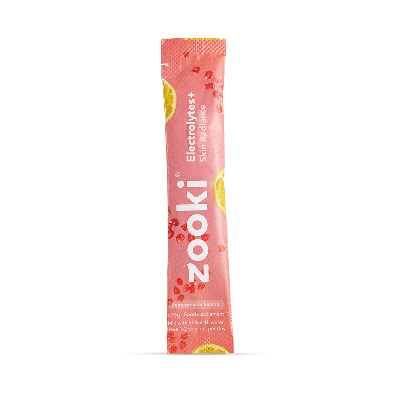 Zooki Electrolytes+ Skin Radiance pomegranate flavour 7 sachets - British product