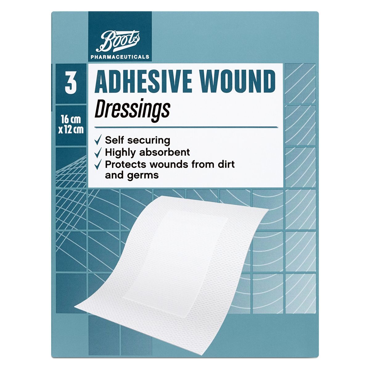 Boots Pharmaceuticals Adhesive Wound Dressings - 3 dressings (16 x 12cm) GOODS Boots   