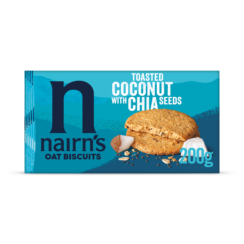 Nairn's Coconut & Chia Biscuits 200g, imported from the UK