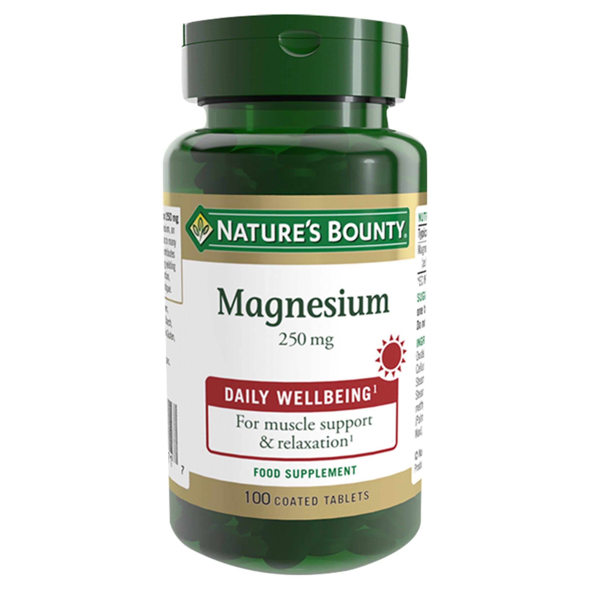 Nature's Bounty Magnesium Coated Tablets, 250mg x100 GOODS Sainsburys   